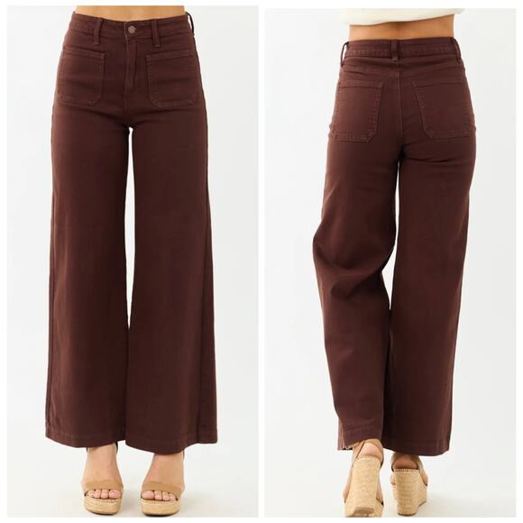 Just Black Denim Patch Pocket Wide Leg Jeans in Chocolate Brown Size 30 NWT - Picture 1 of 15